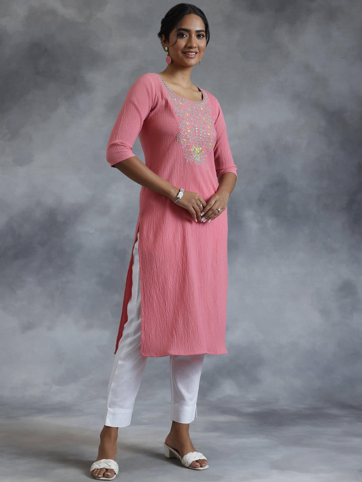 Pink Yoke Design Polyester Straight Kurta - Libas