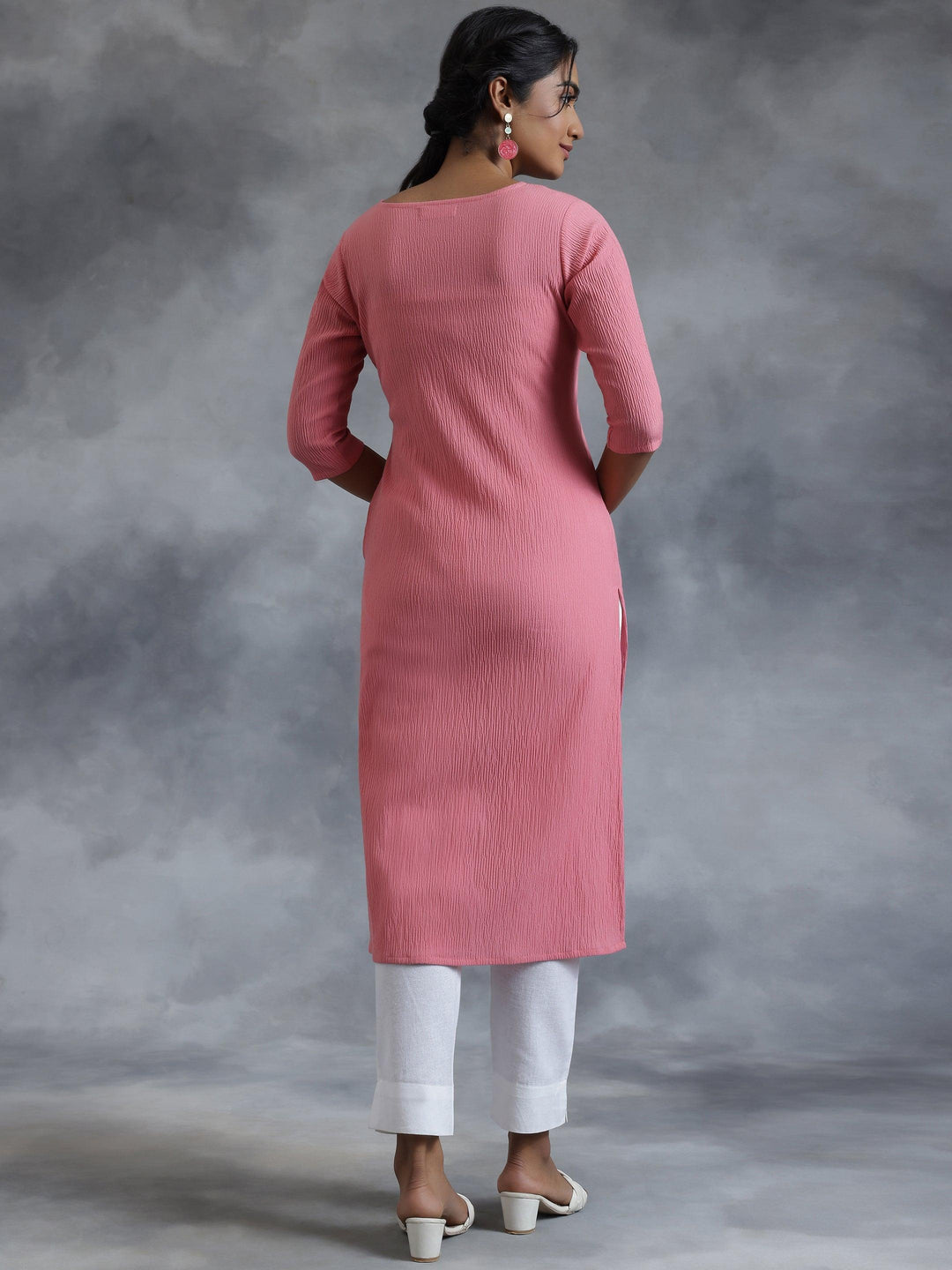 Pink Yoke Design Polyester Straight Kurta - Libas