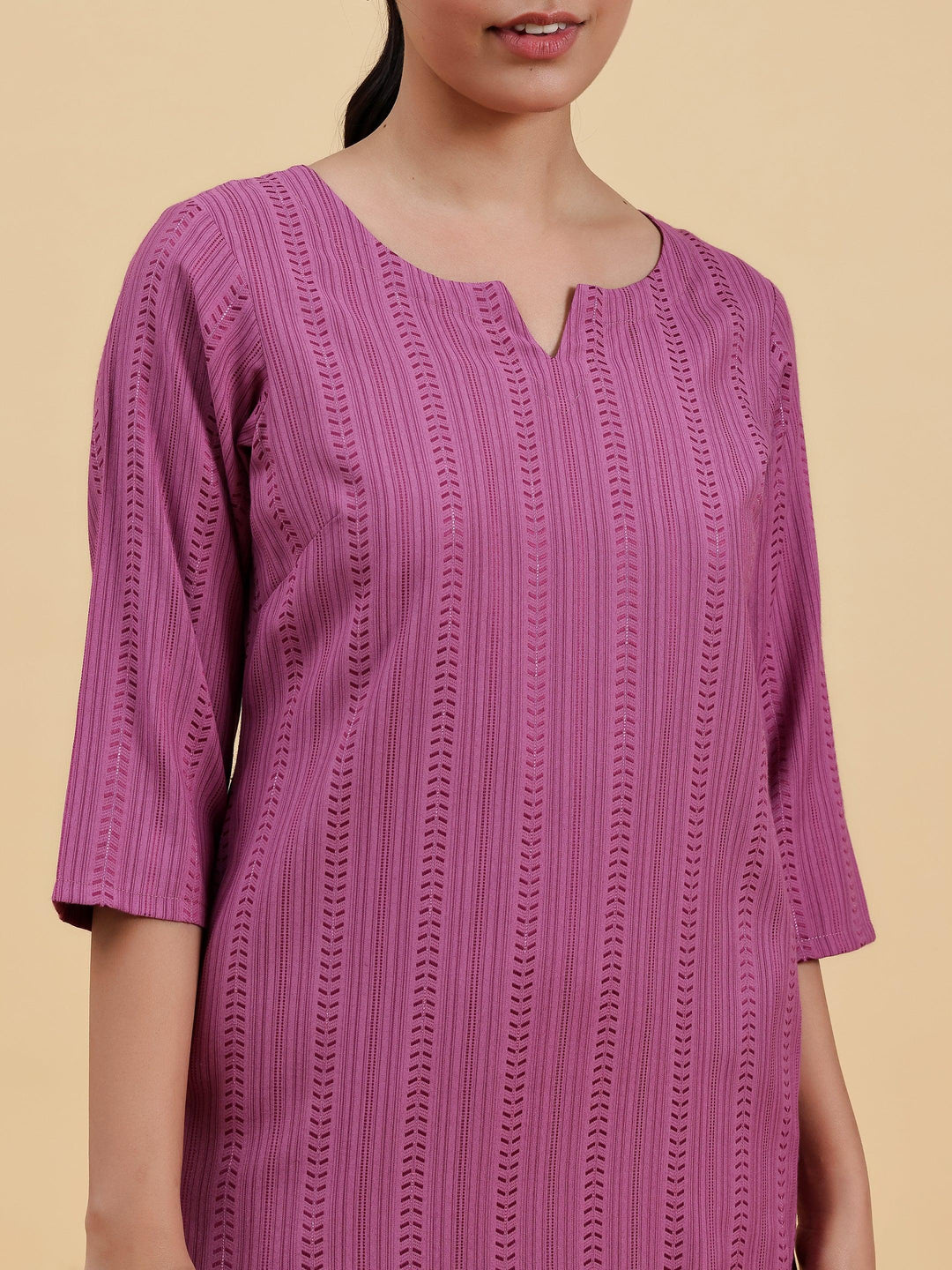 Mauve Striped Rayon Straight Kurta - Libas 