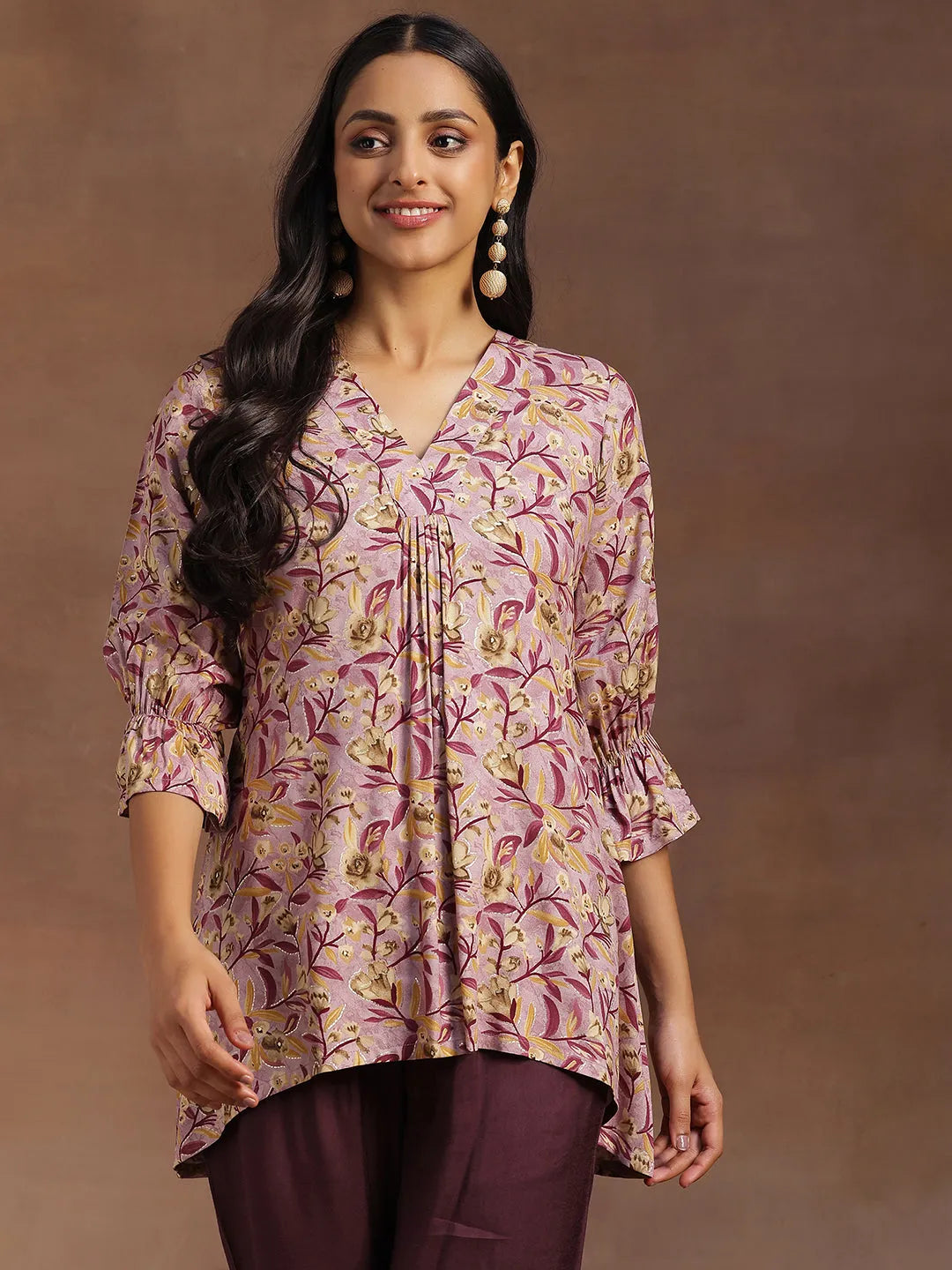  Purple Printed Rayon A-line Kurti 