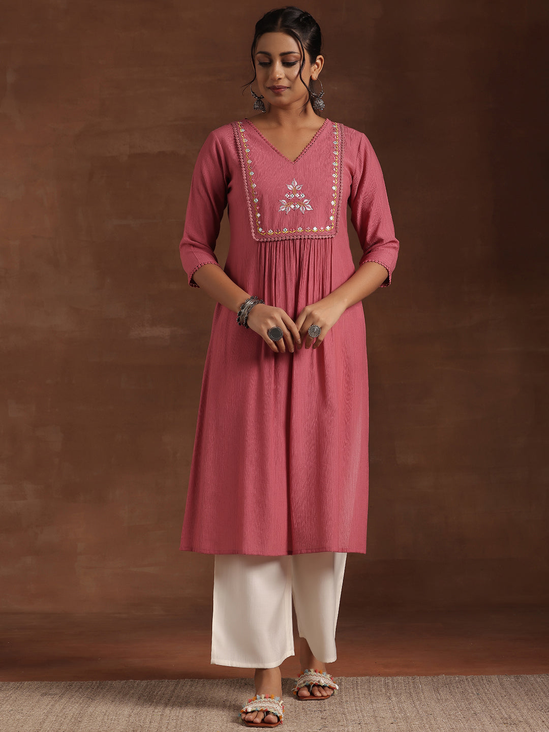  Pink Yoke Design Cotton Straight Kurta 