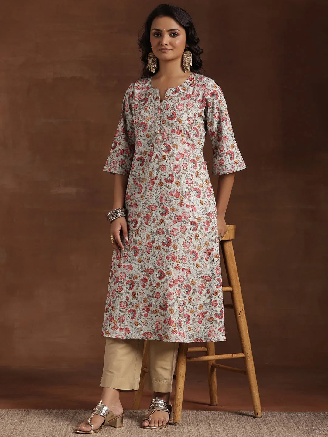  Green Printed Cotton A-Line Kurta 