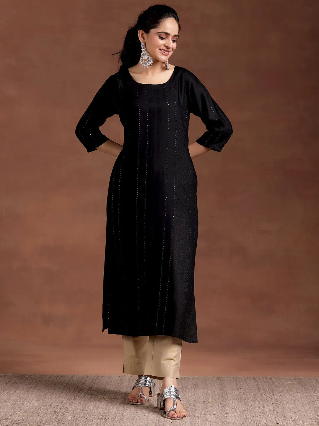  Black Woven Design Rayon Straight Kurta 