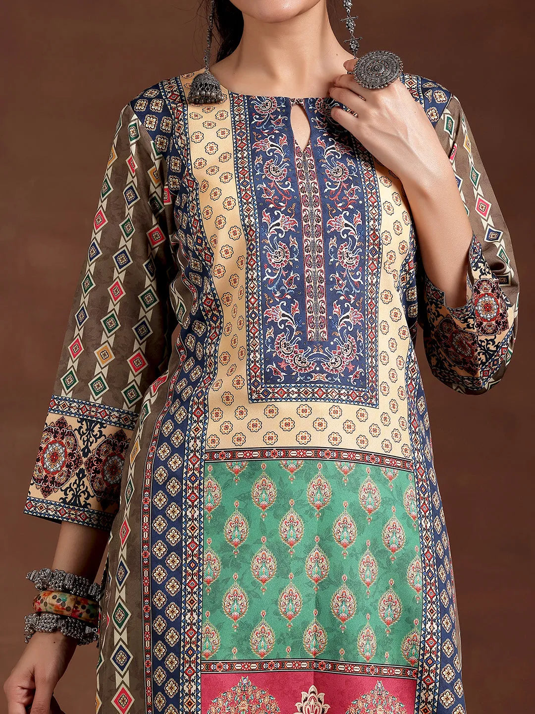  Multi Printed Crepe Straight Kurta 