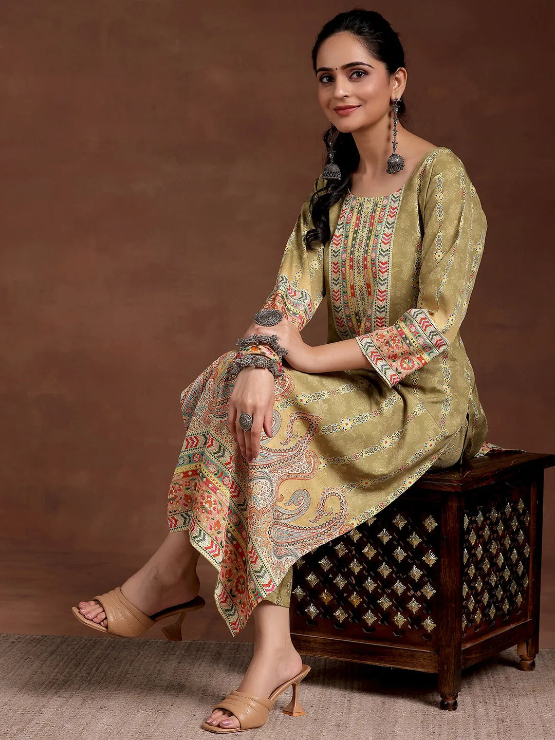  Mustard Printed Crepe Straight Kurta 