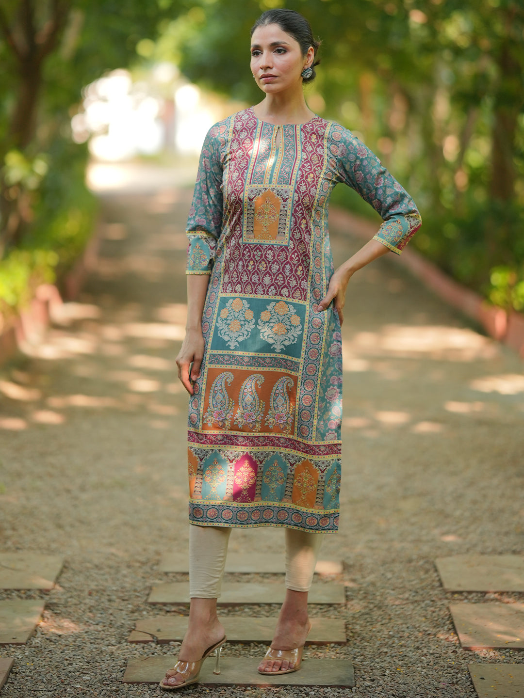  Multi Printed Crepe Straight Kurta 