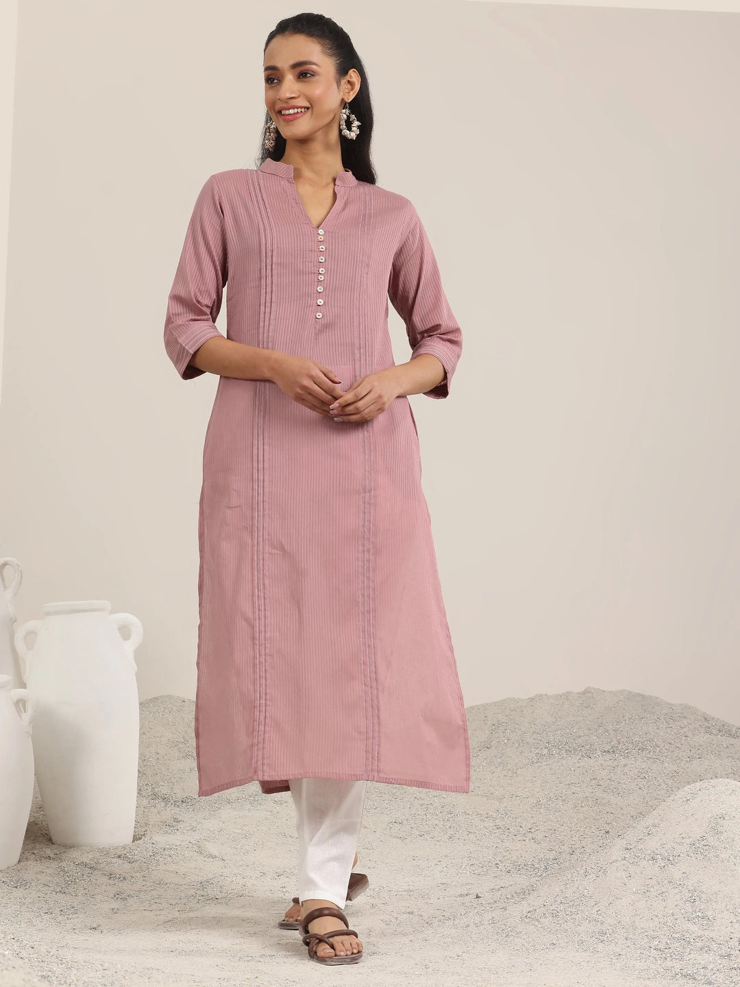  Mauve Printed Cotton Straight Kurta 