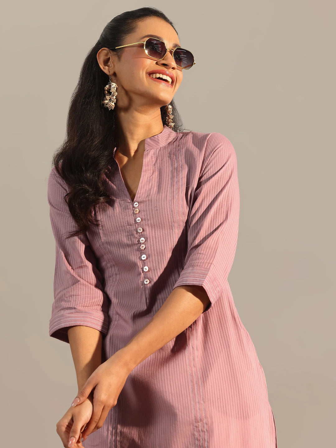 Mauve Printed Cotton Straight Kurta