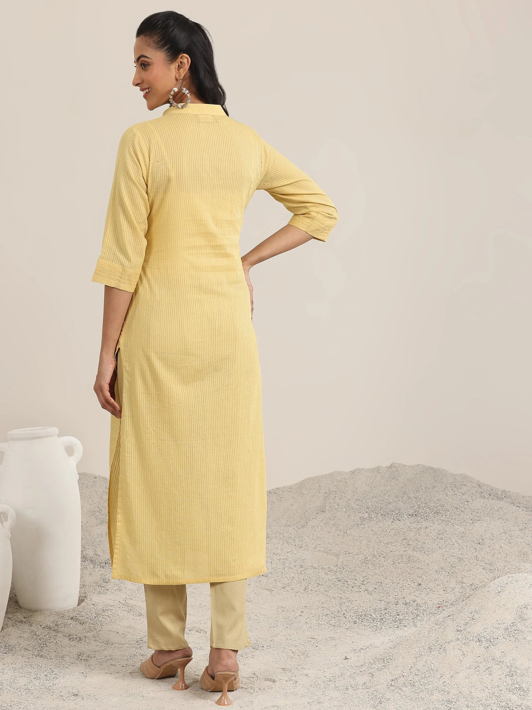  Yellow Printed Cotton Straight Kurta 