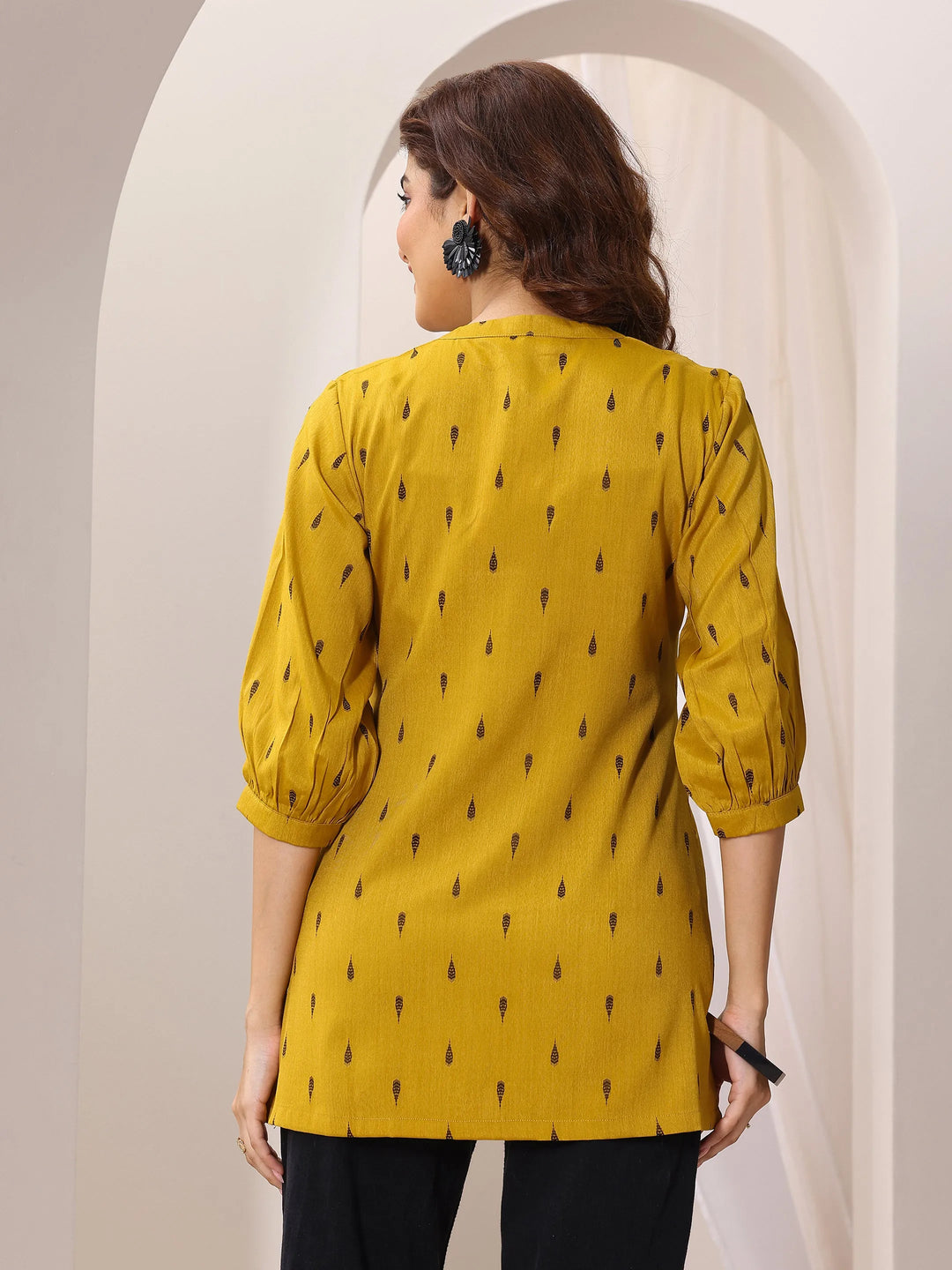  Mustard Woven Design Rayon Straight Short Kurti 