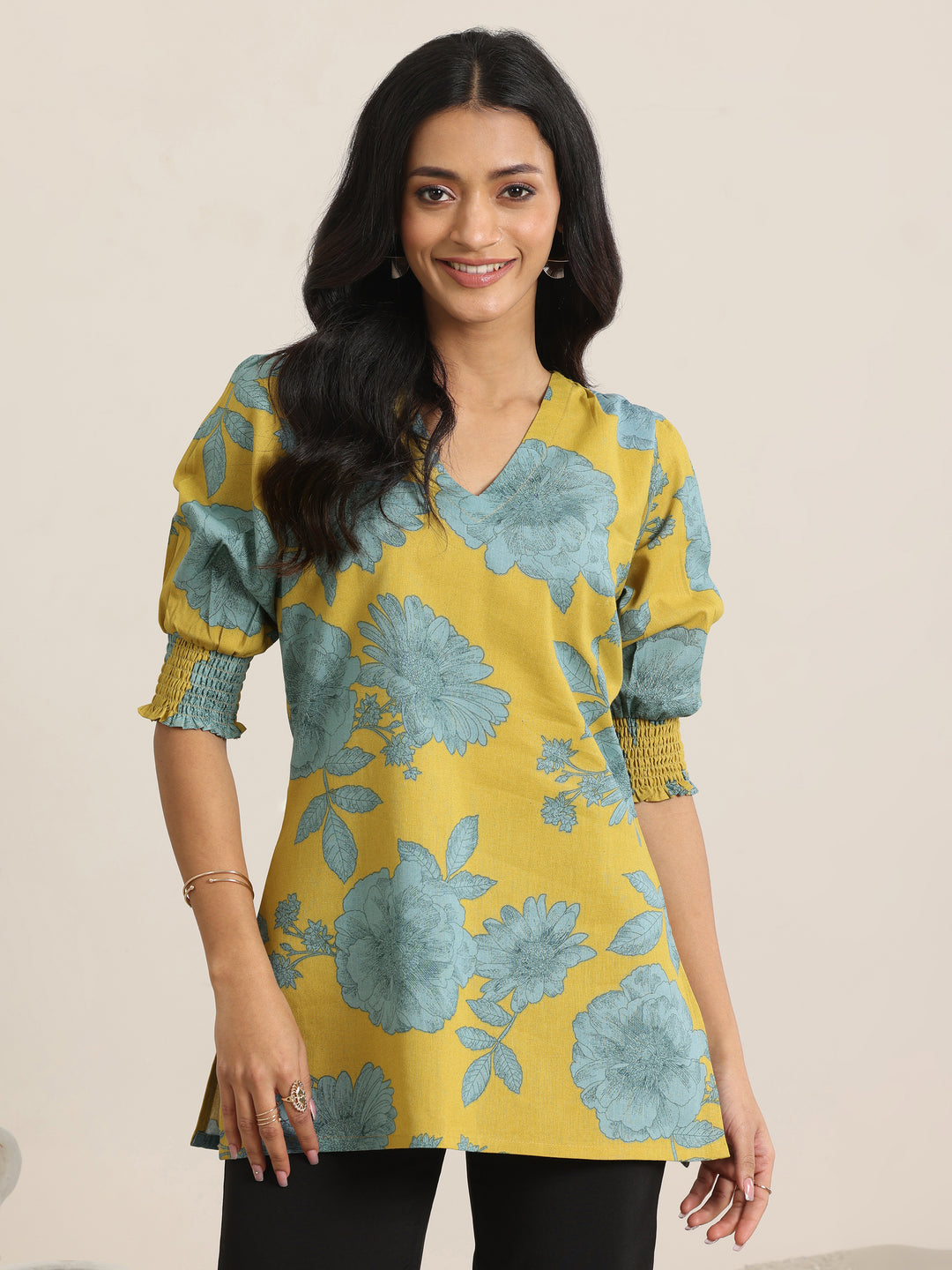  Lime Printed Cotton Straight Short Kurti 