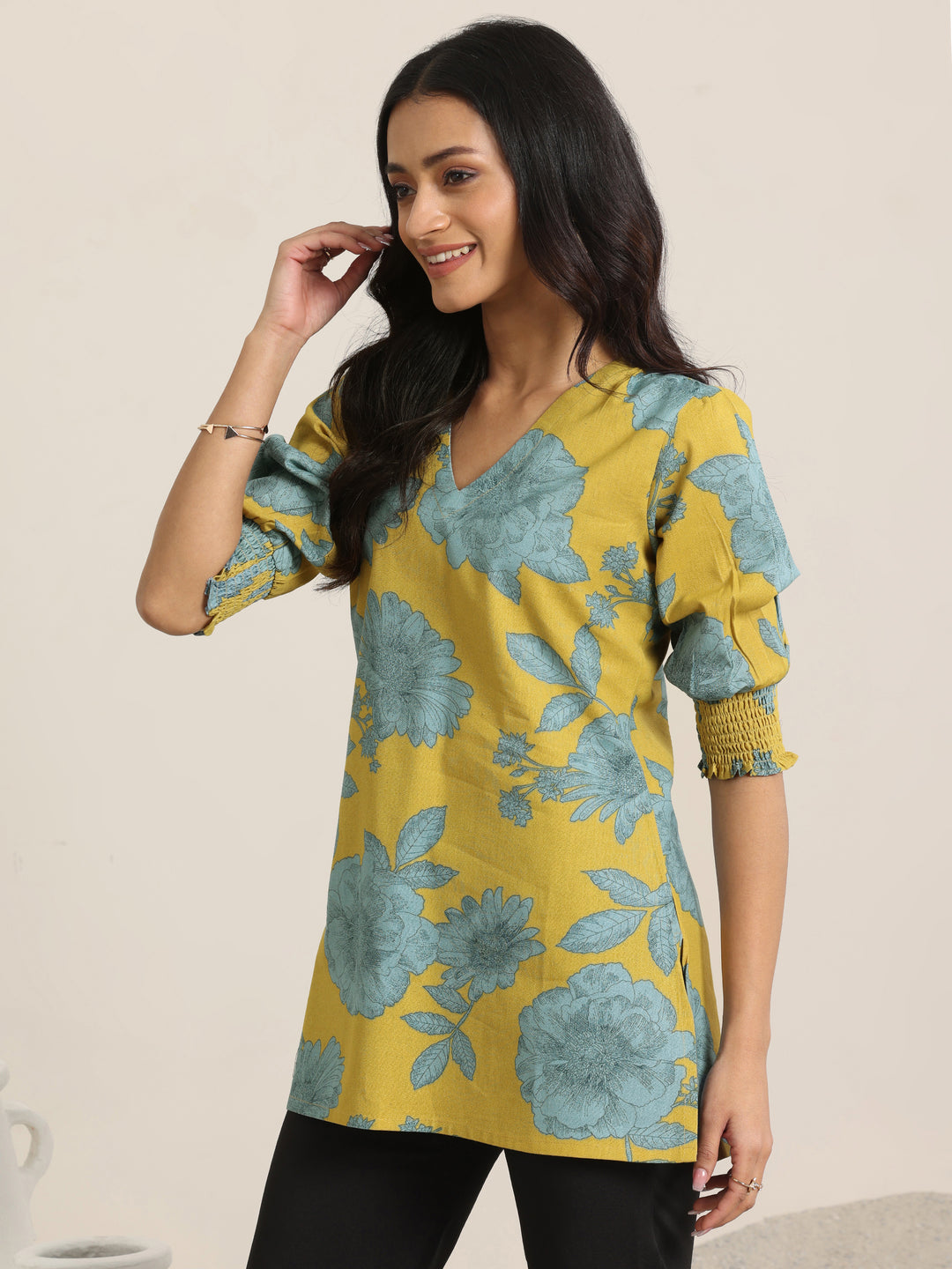  Lime Printed Cotton Straight Short Kurti 