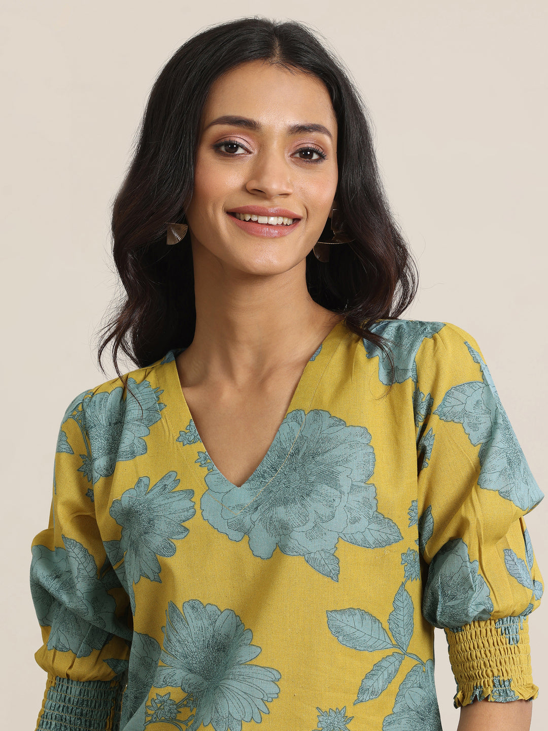  Lime Printed Cotton Straight Short Kurti 