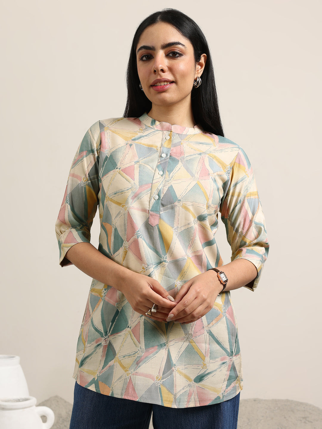  Multi Printed Silk Blend Straight Kurti 