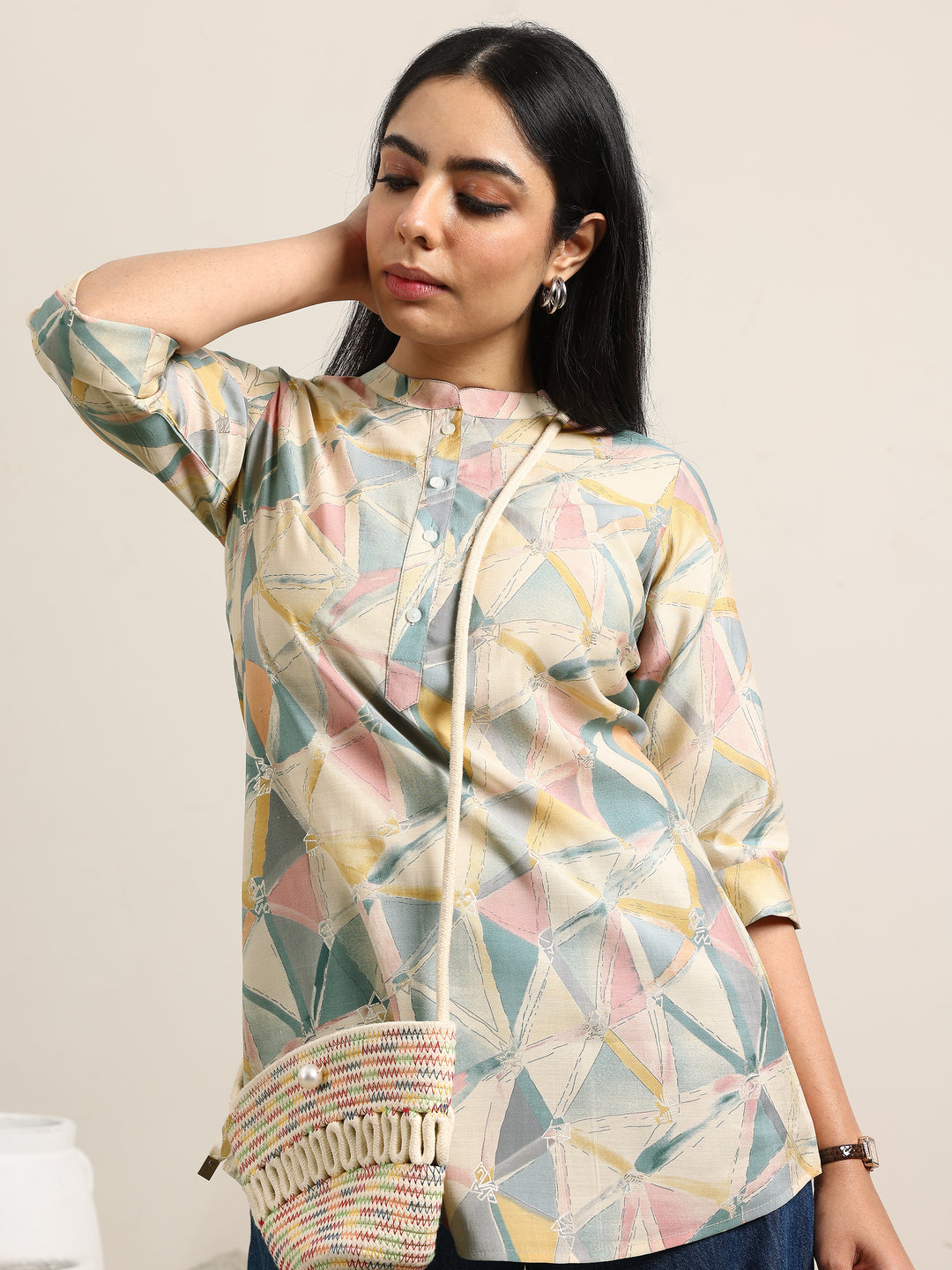 Multi Printed Silk Blend Straight Kurti