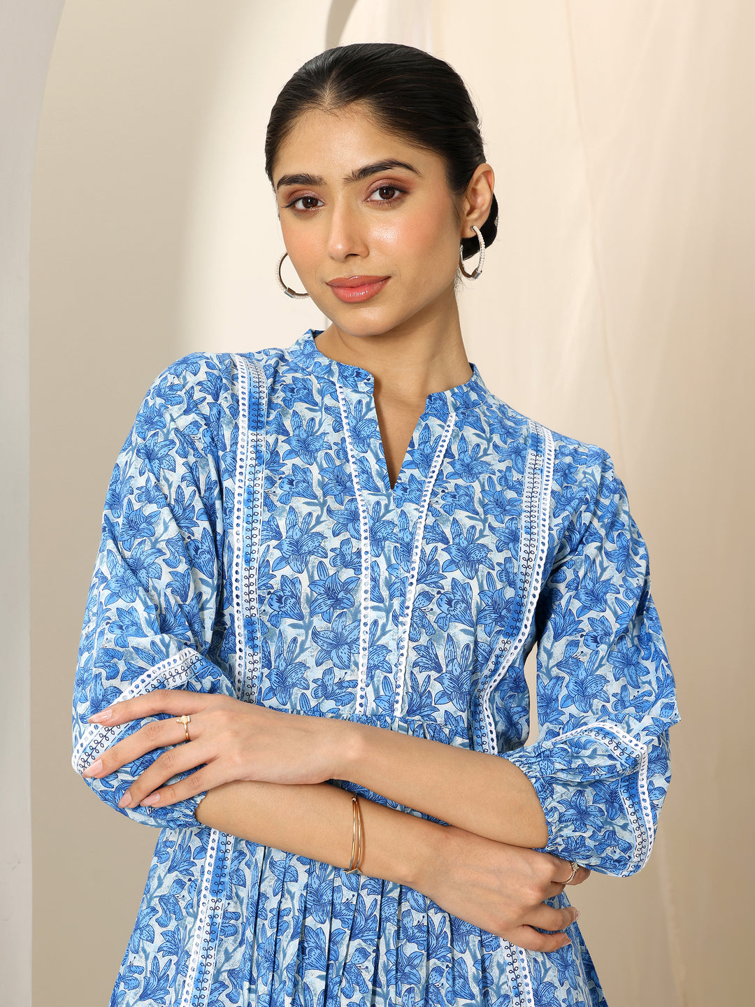  Indigo Printed Cotton A-Line Short Kurti 