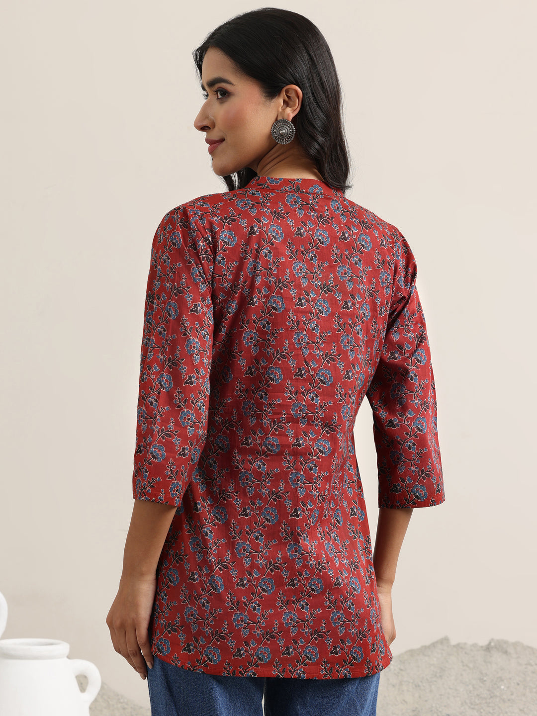  Maroon Printed Cotton Straight Kurti 