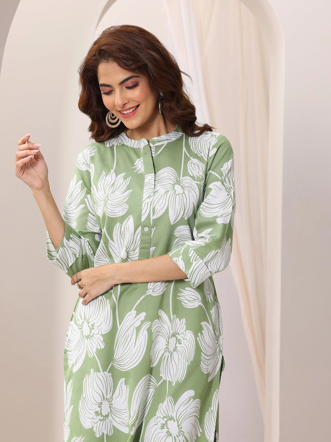  Green Printed Cotton Straight Kurta 