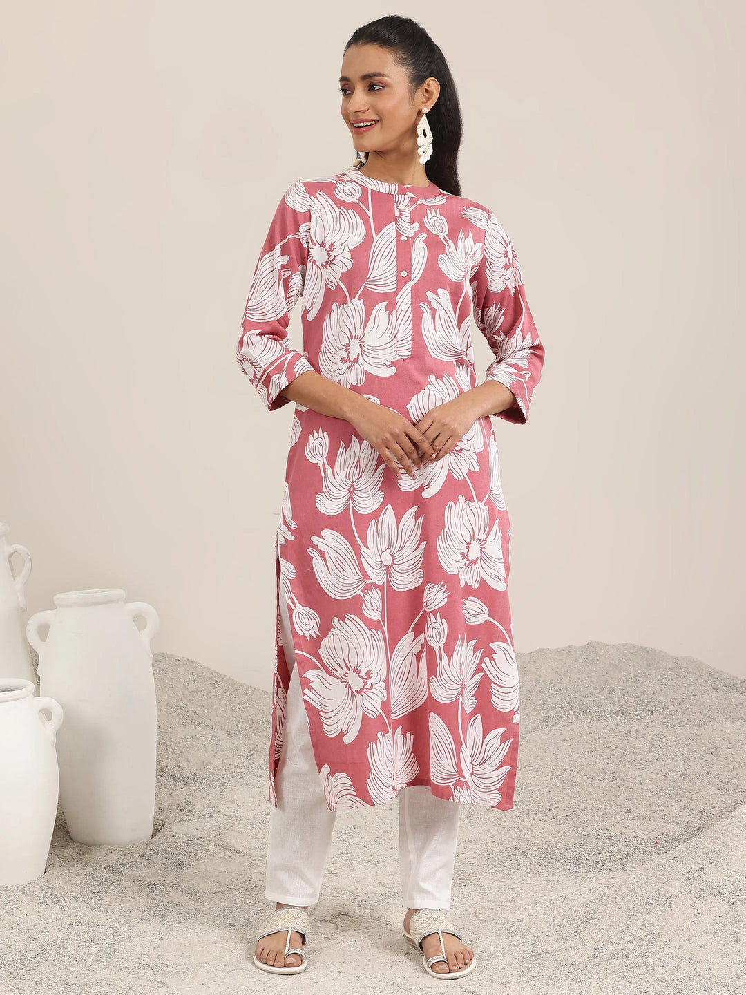  Peach Printed Cotton Straight Kurta 