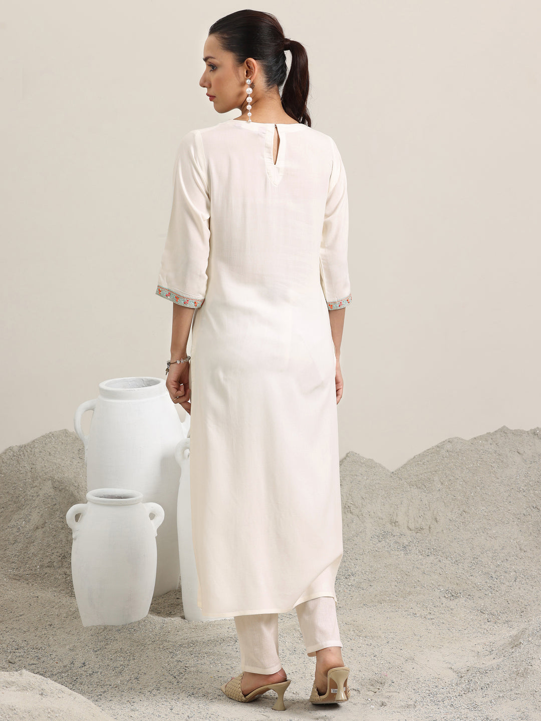  Off White Yoke Design Rayon Straight Kurta 