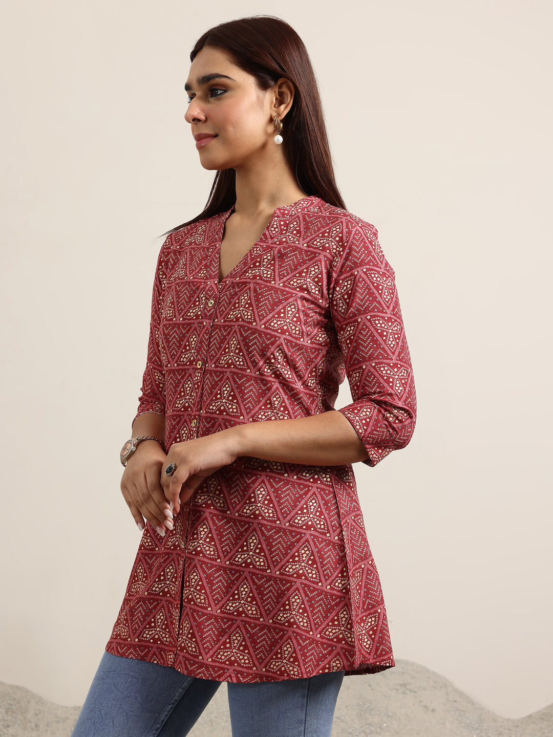  Mauve Printed Rayon Straight Kurti 