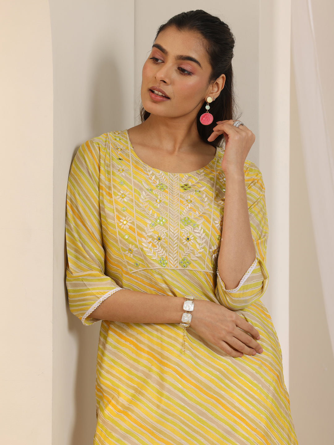 Mustard Printed Silk Blend Straight Kurta