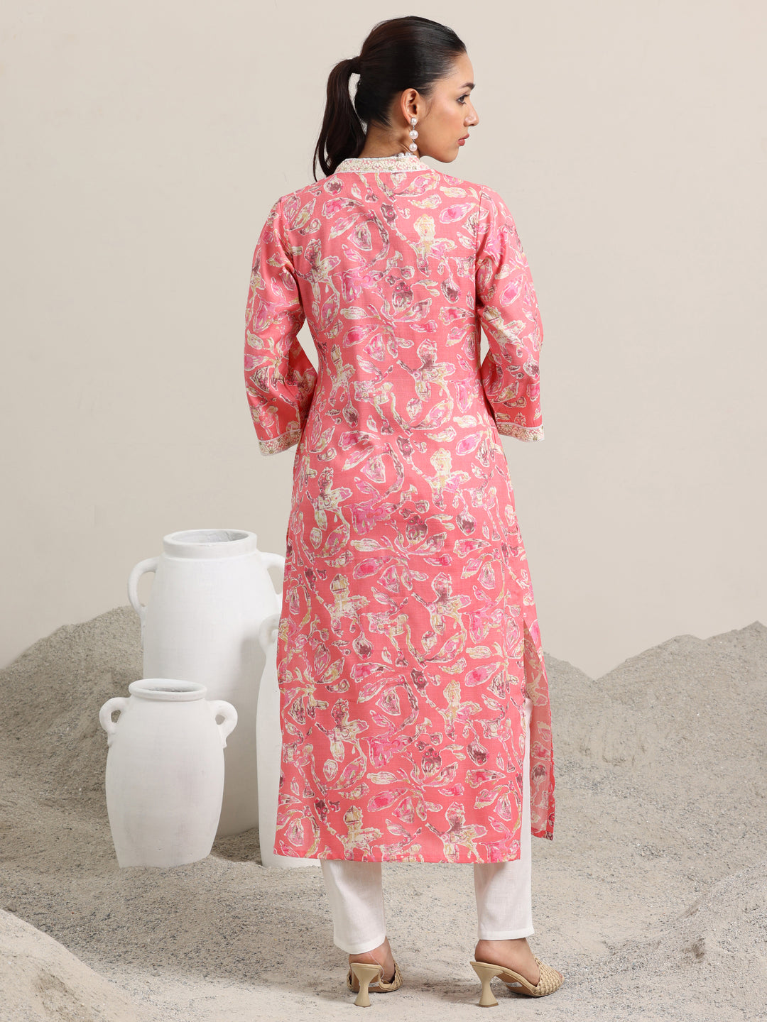  Pink Printed Cotton Blend Straight Kurta 