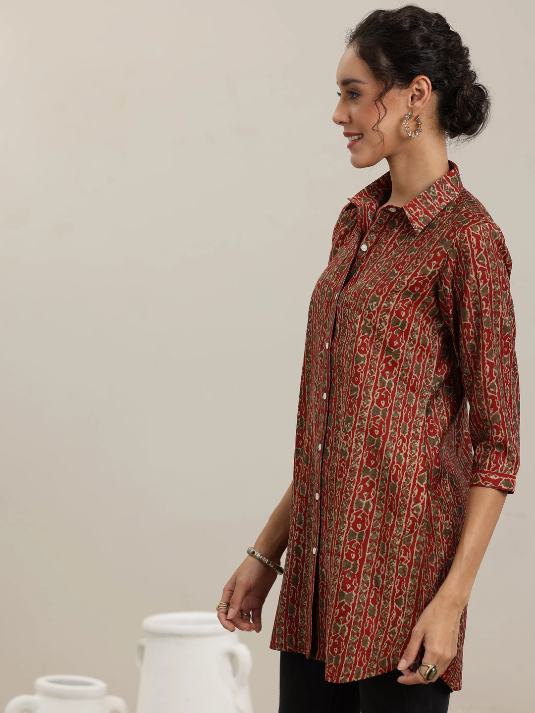  Rust Printed Silk Blend Straight Short Kurti 