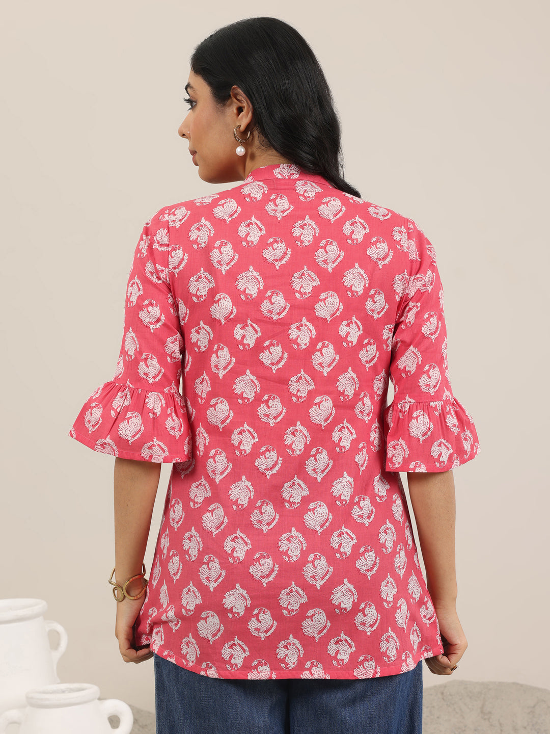  Coral Printed Cotton Straight Short Kurti 