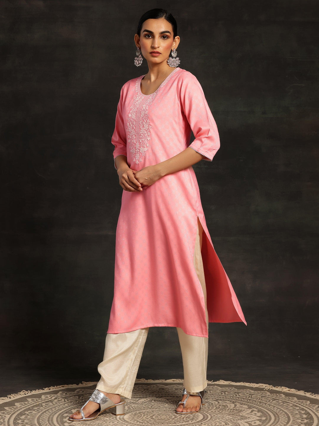 Pink Yoke Design Rayon Straight Kurta - Libas 