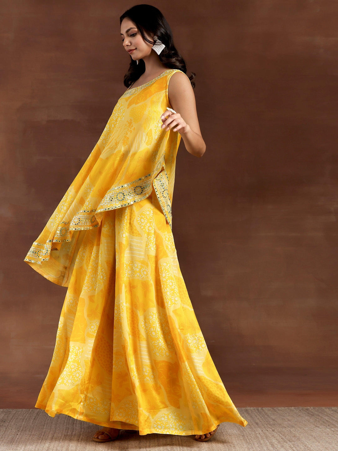 Naaz Yellow Printed Silk Blend Co-Ords - Libas