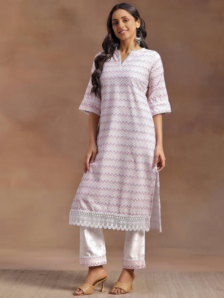 Pink Embroidered Cotton Blend Straight Suit With Dupatta - Libas