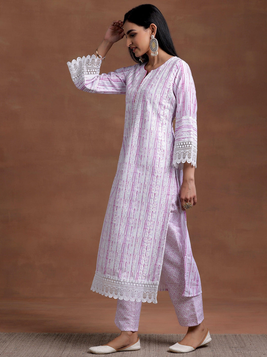 Off White Embroidered Cotton Blend Straight Suit With Dupatta - Libas