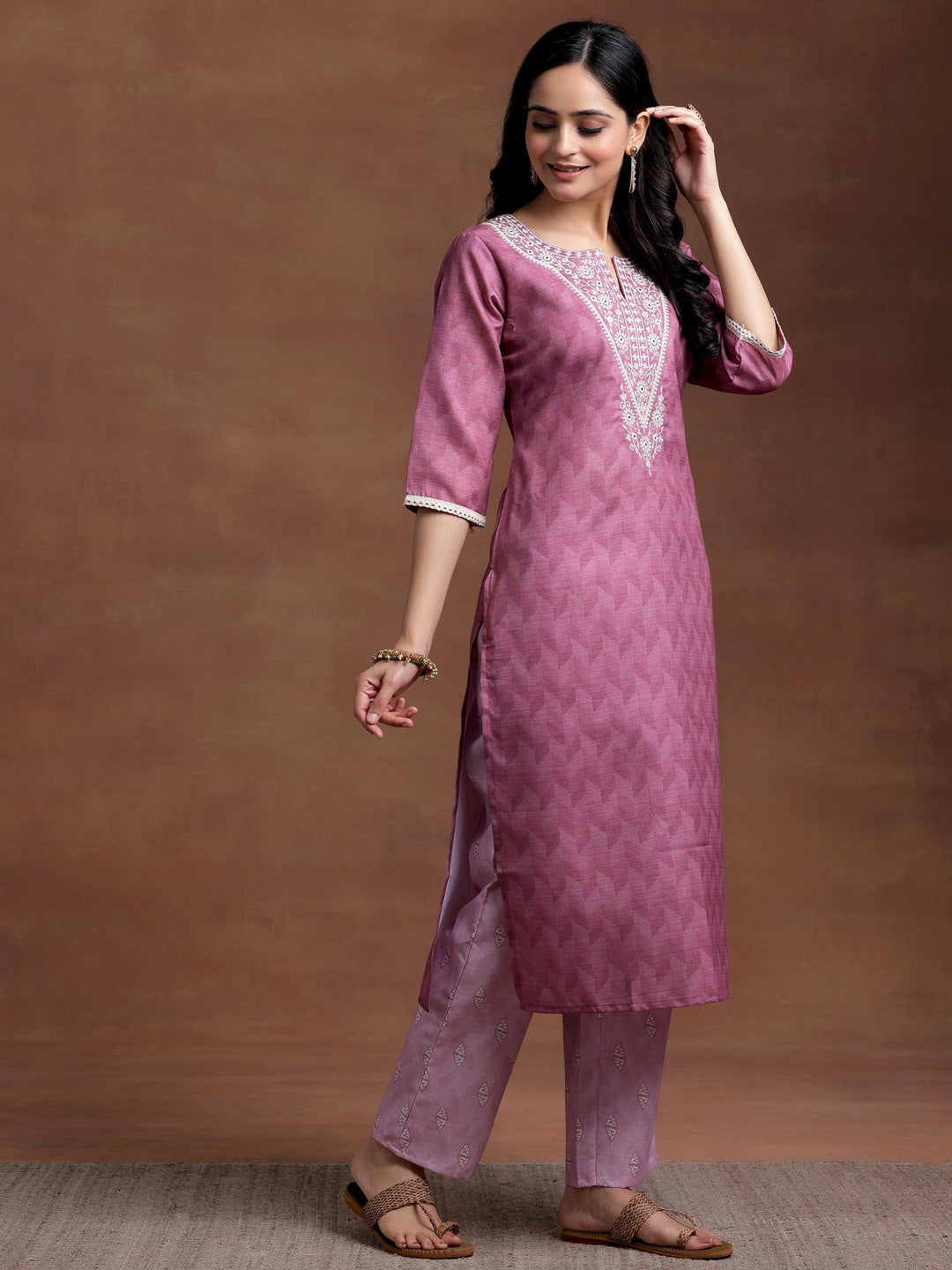 Pink Yoke Design Cotton Straight Suit With Dupatta - Libas 