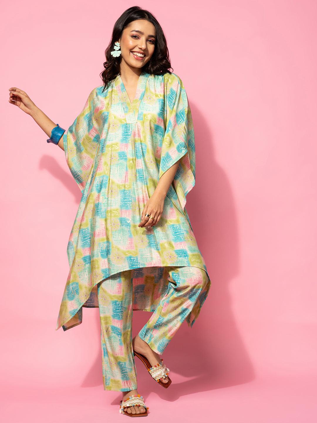 Green Printed Silk Blend Co-Ords - Libas 