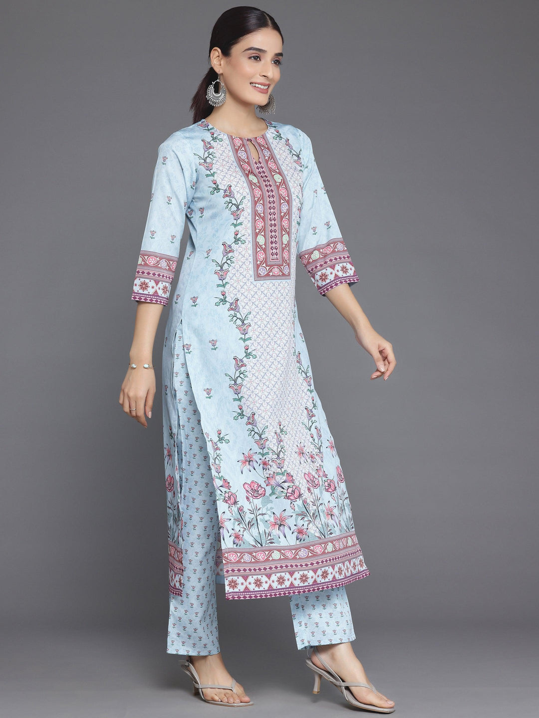 Blue Printed Poly Crepe Straight Suit With Dupatta - Libas