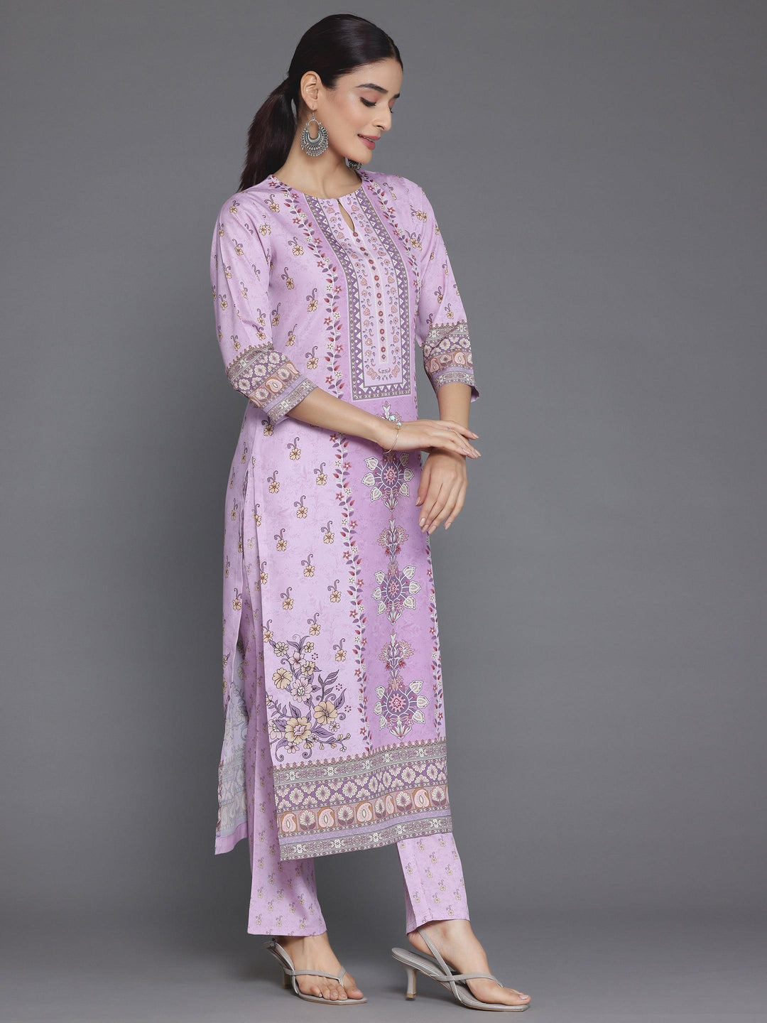 Pink Printed Poly Crepe Straight Suit With Dupatta - Libas