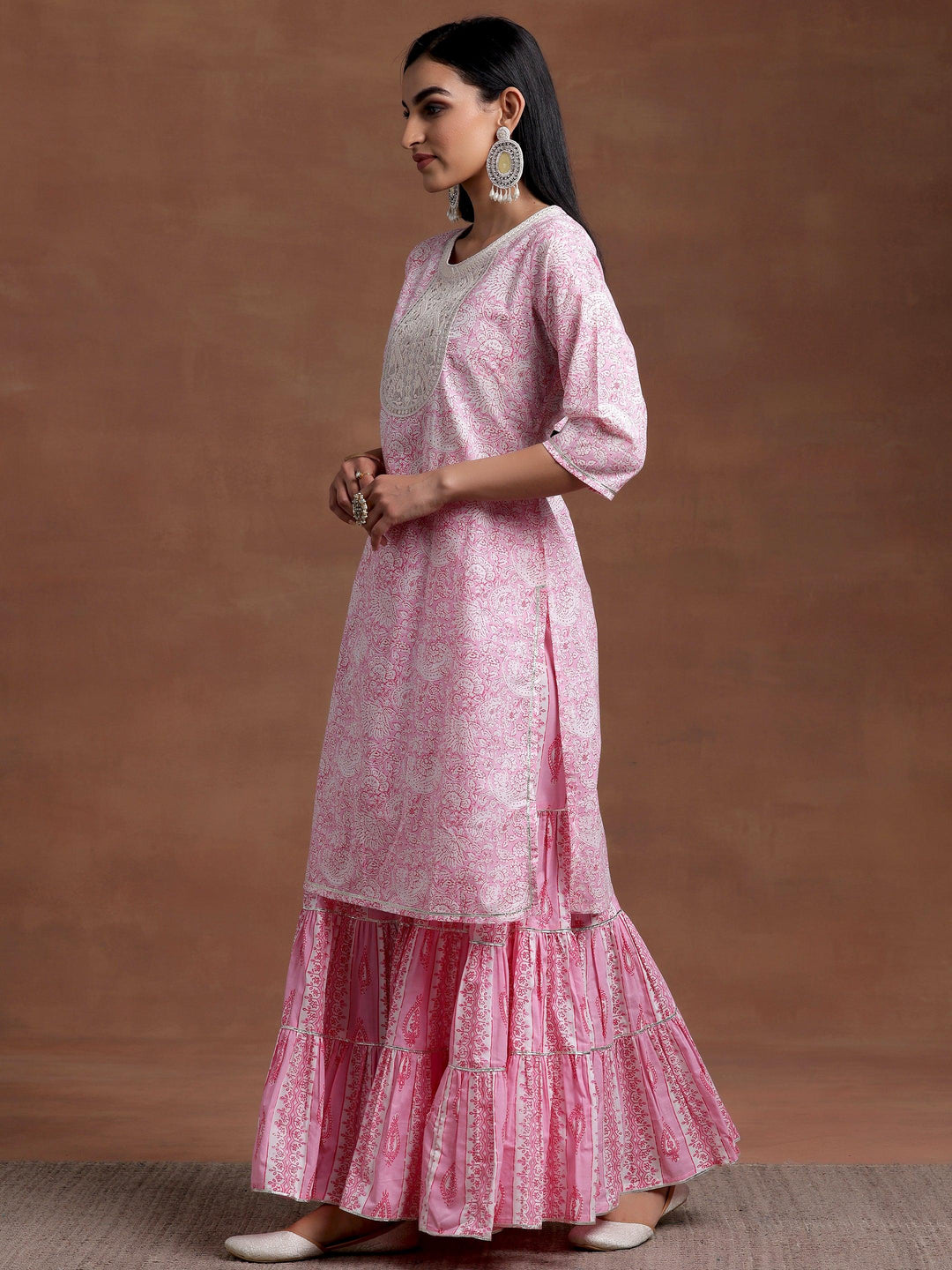 Pink Yoke Design Cotton Straight Suit With Dupatta - Libas