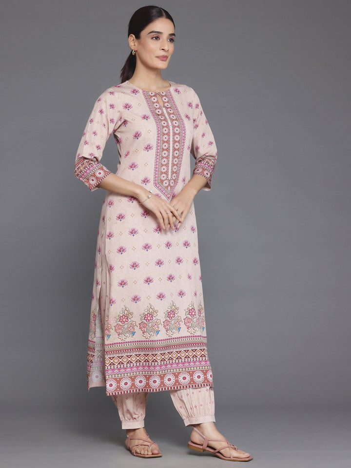 Peach Printed Poly Crepe Straight Suit With Dupatta - Libas