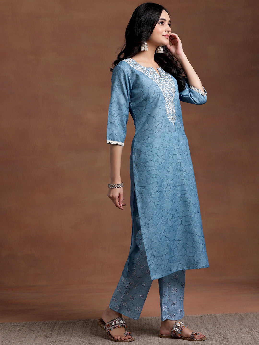 Blue Yoke Design Cotton Straight Suit With Dupatta - Libas 