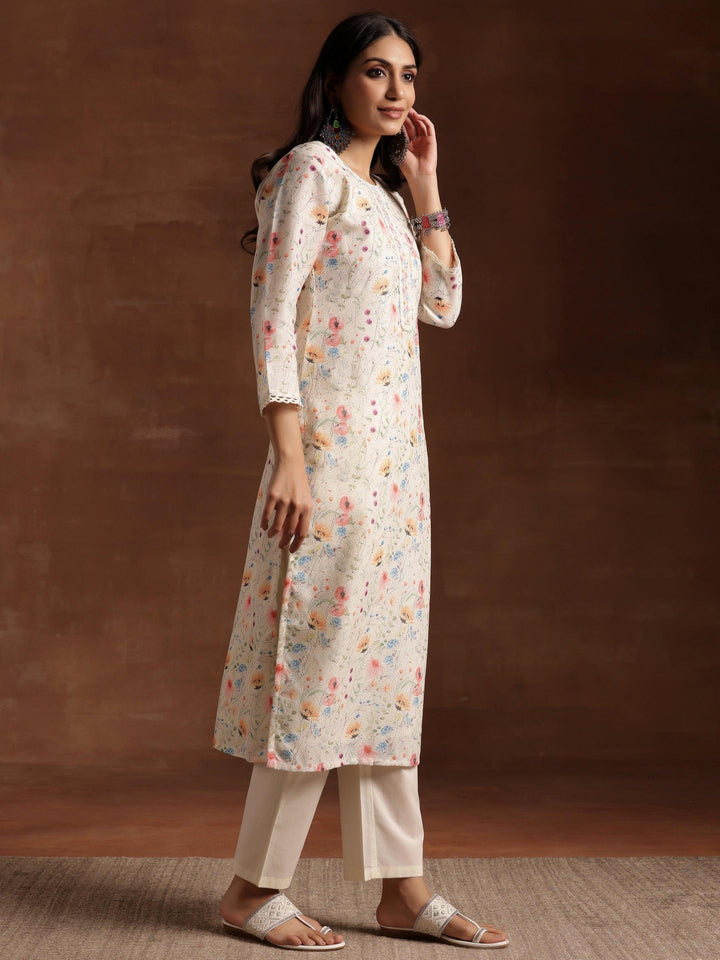 Cream Printed Cotton Straight Suit With Dupatta - Libas