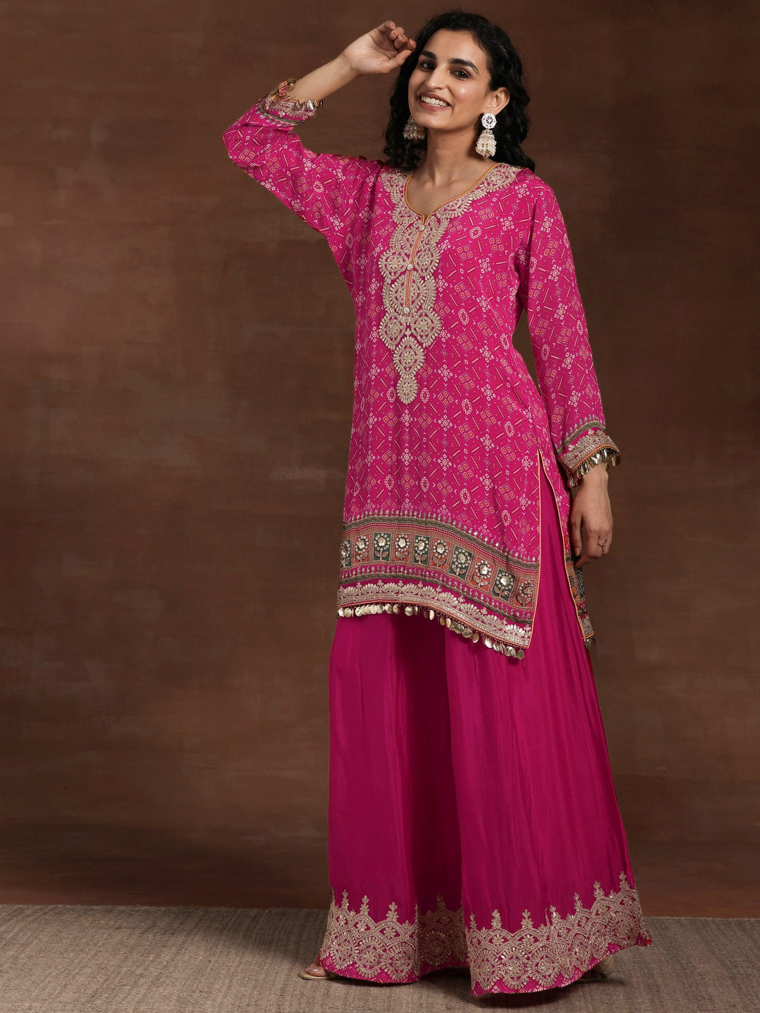 Libas Art Pink Printed Silk Blend Straight Suit With Dupatta - Libas