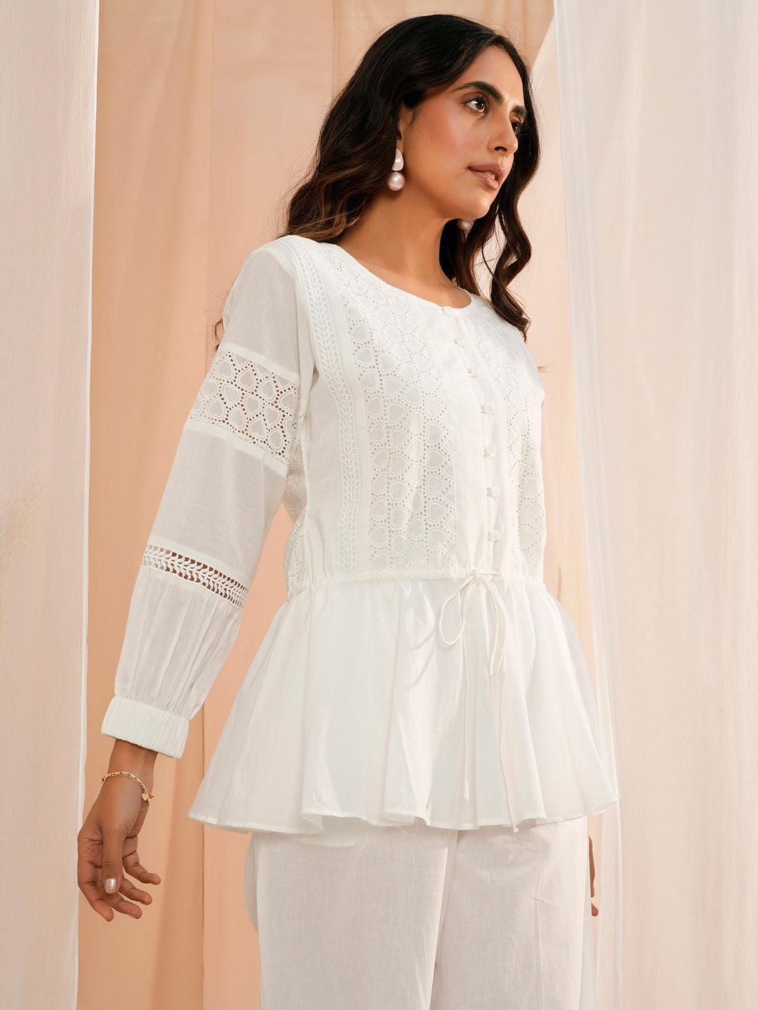 White  Cotton A-Line Kurti