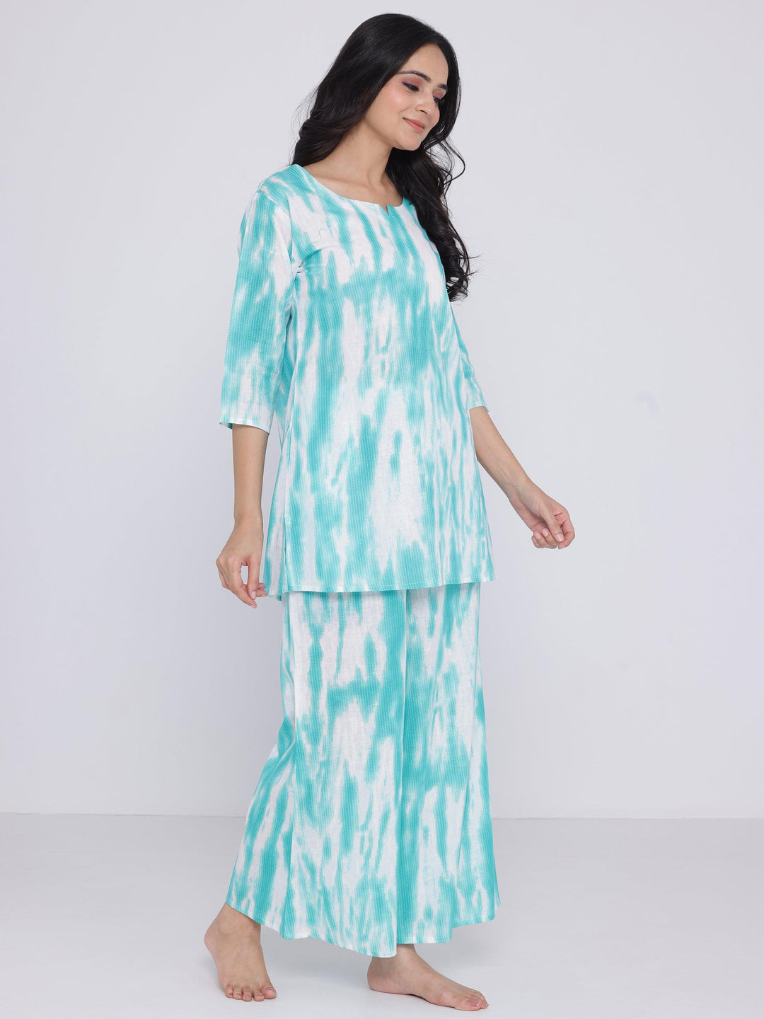 Blue Printed Cotton Night Suits - Libas 