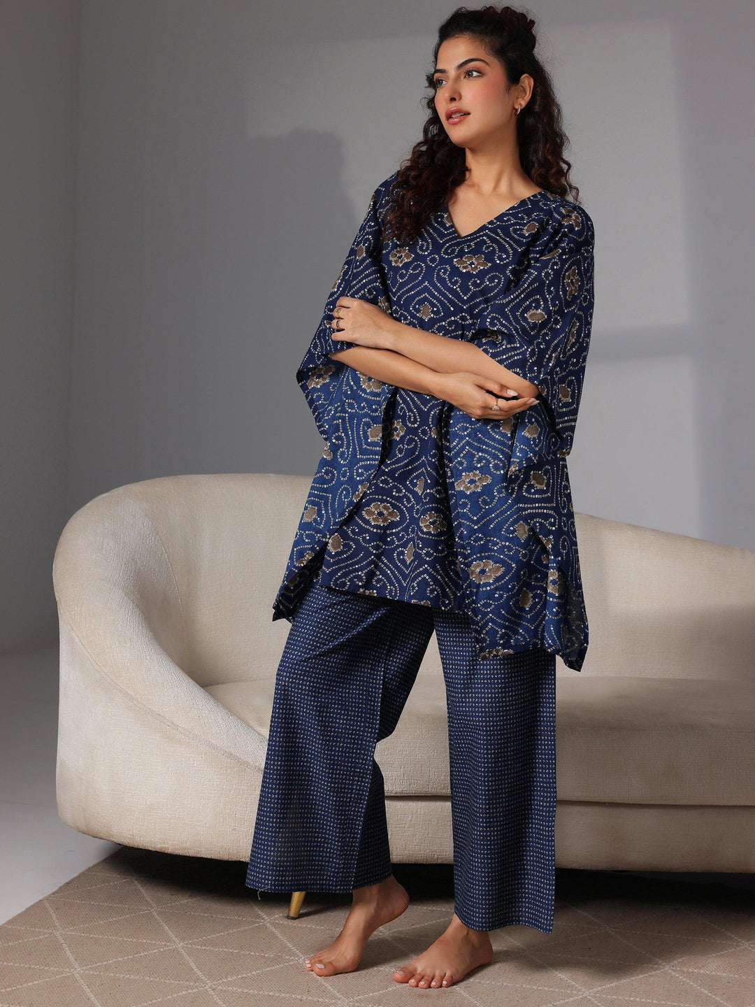 Blue Printed Cotton Night Suits - Libas 