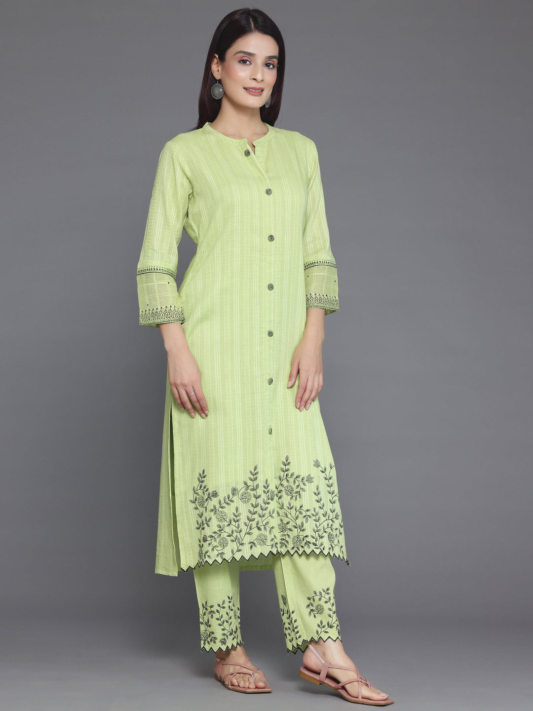  Green Woven Design Cotton Straight Suit With Dupatta 