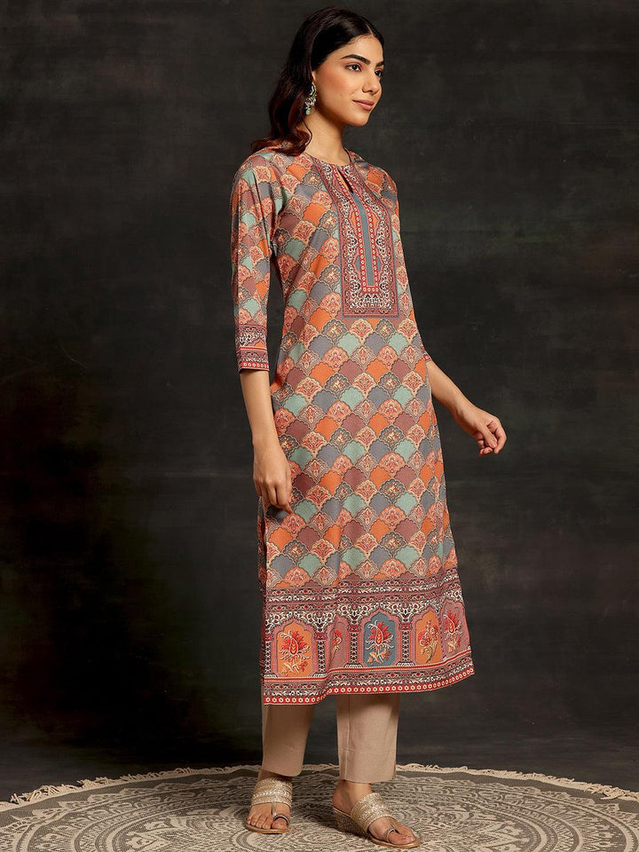 Multicoloured Printed Crepe Straight Kurta - Libas