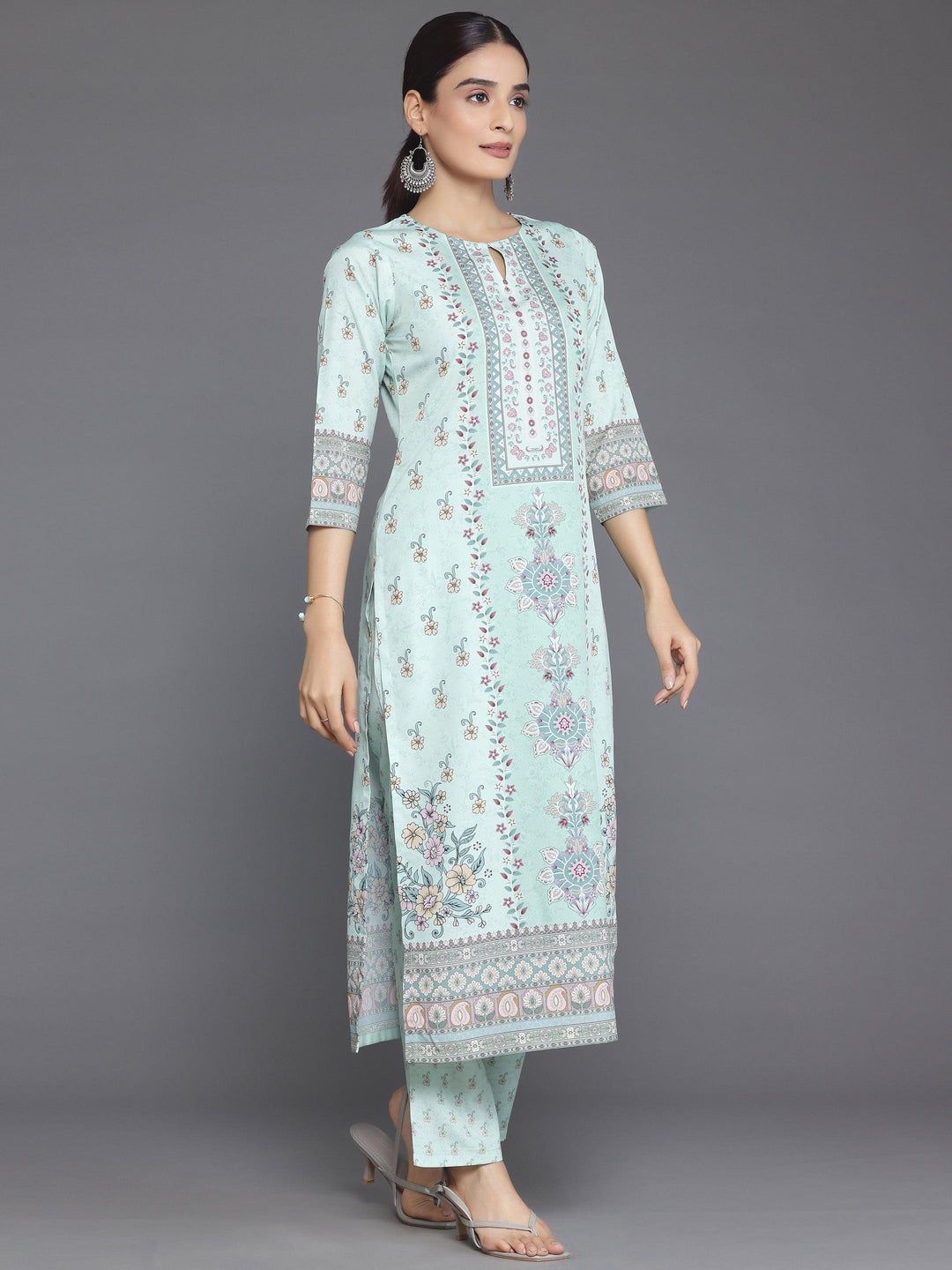 Green Printed Poly Crepe Straight Suit With Dupatta - Libas 