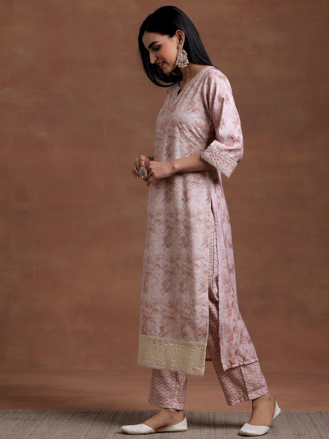 Beige Embroidered Cotton Blend Straight Suit With Dupatta - Libas 