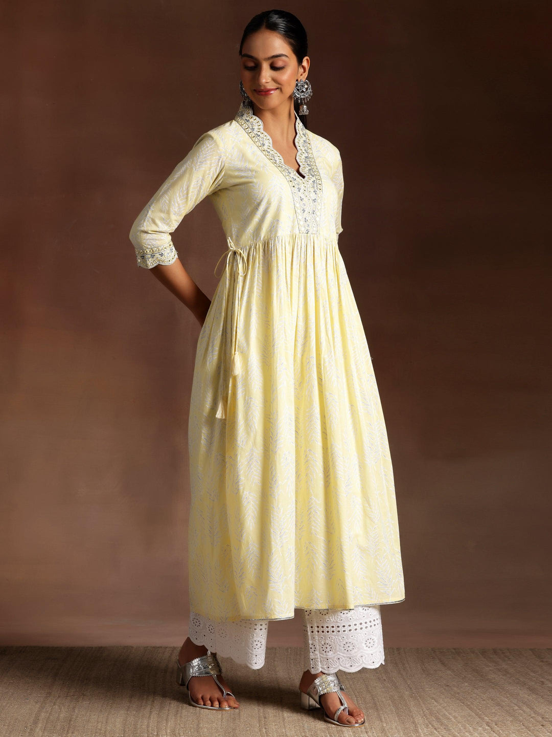 Mahnoor Yellow Printed Cotton A-Line Kurta With Palazzos & Dupatta - Libas